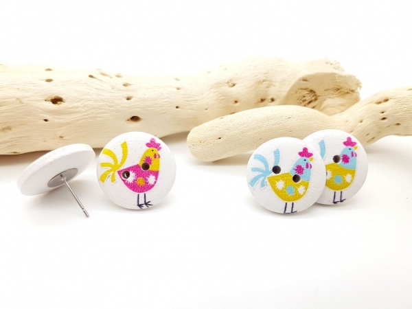 verrückte Hühner Knopf Ohrstecker